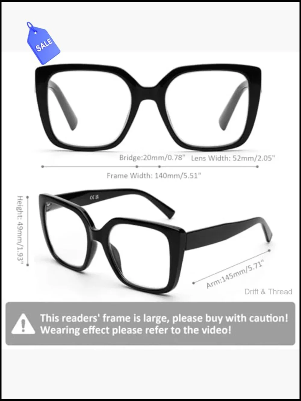 3 Pack Oversized Blue Light Blocking Reading Glasses Square Computer Readers